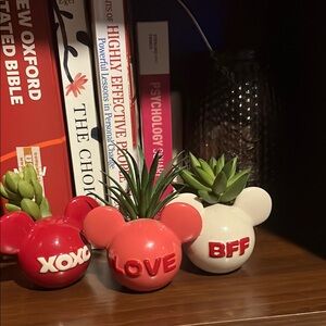 Mickey Mouse Ceramic Planter Set - Red, Pink, and White